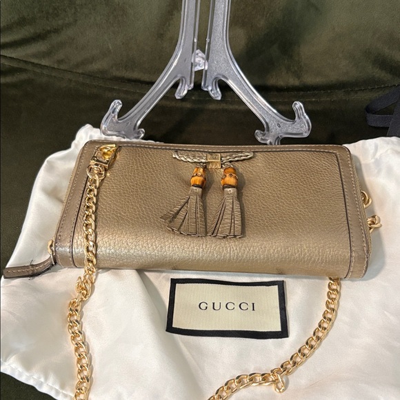 GUCCI Gold Bamboo Leather Continental Wallet Converted With Gold Chain - Picture 6 of 11